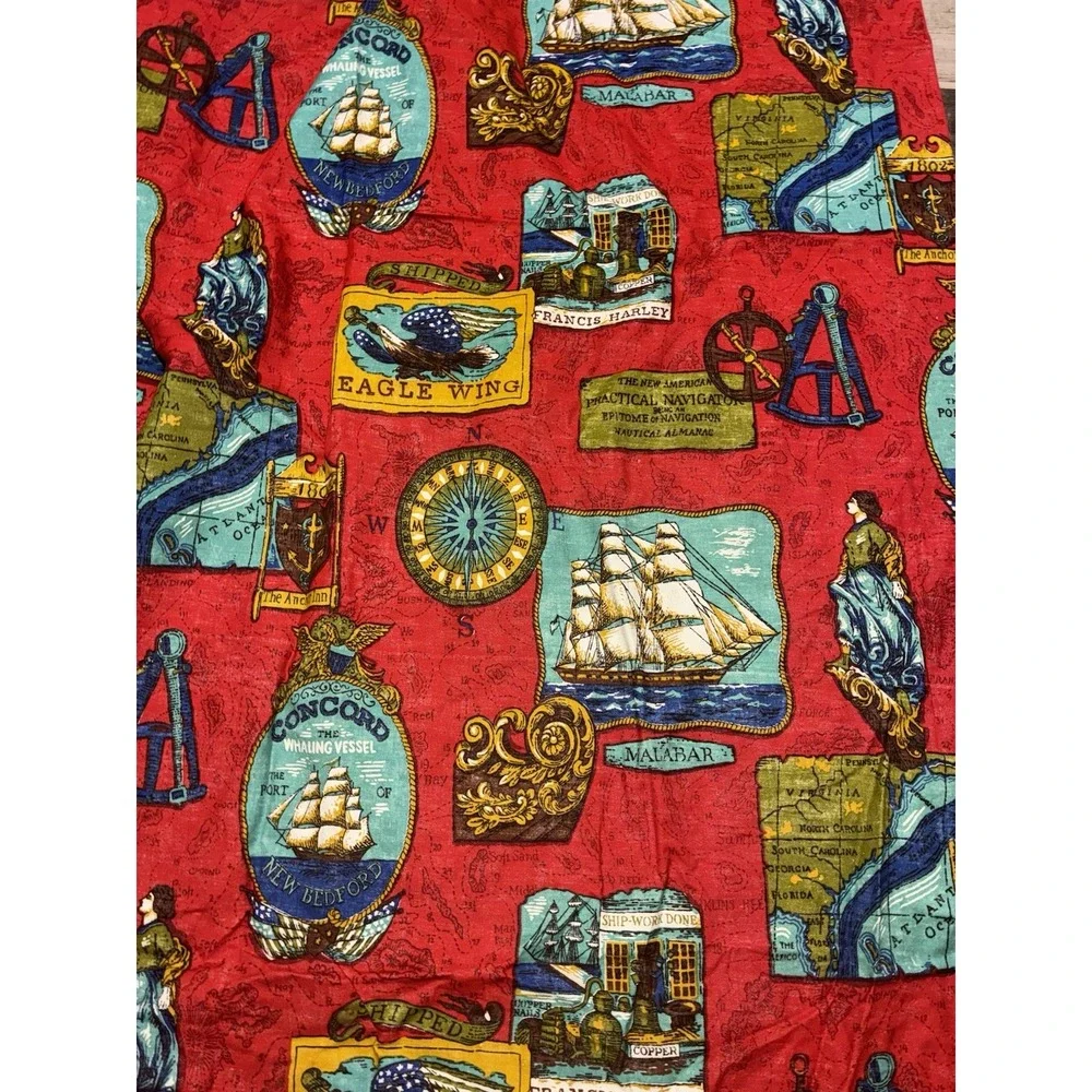 Curtain Drapery One Panel Red Whaling New England Nautical 80x24 60s 70s Vintage